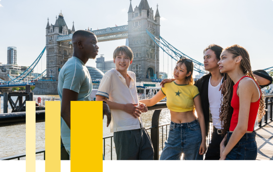 Students in front of Tower Bridge in London